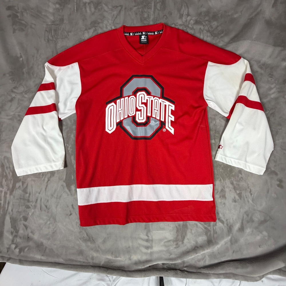 Vintage Starter Ohio State Buckeyes Jersey Mens Large Red White V-Neck Mesh